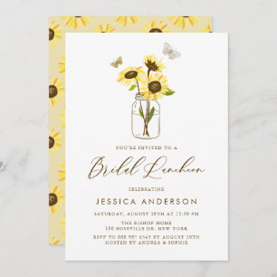 Gelbe Sonnenblumen in Mason Jar Bridal Luncheon Einladung