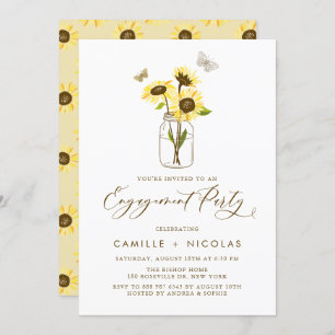 Gelbe Sonnenblumen in Mason Jar Engagement Party Einladung