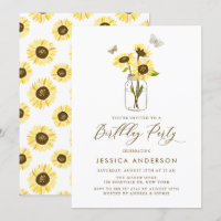 Gelbe Sonnenblumen in Mason Jar Geburtstagsparty
