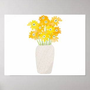 Gelbe Sonnenblumen in weißer Vase Wasserfarben-Pos Poster