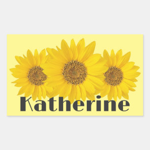 Gelbe Sonnenblumen Individuelle Name Rechteckiger Aufkleber
