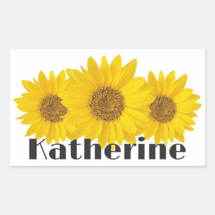 Gelbe Sonnenblumen Individuelle Name Weiß Rechteckiger Aufkleber
