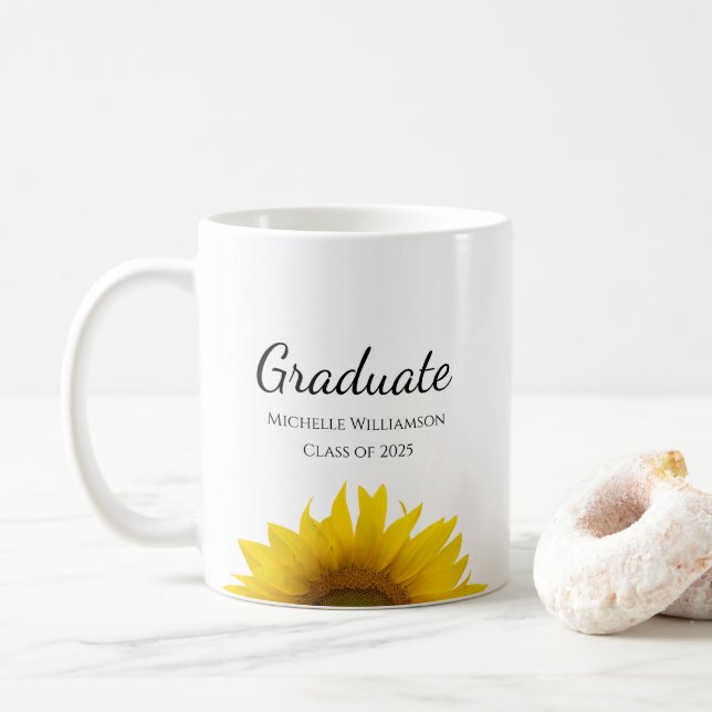 Gelbe Sonnenblumen-Klasse 2025 Abschluss Kaffeetasse (Mit Donut)