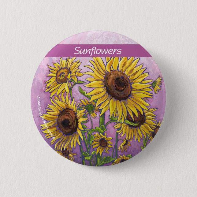 Gelbe Sonnenblumen Kunst Button (Vorderseite)