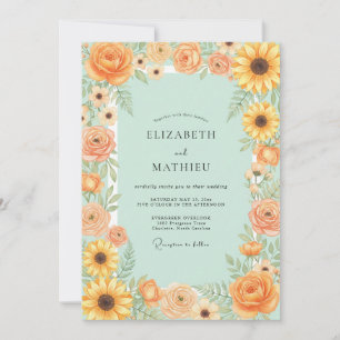 Gelbe Sonnenblumen-Laub-Eukalyptus-Hochzeit Einladung