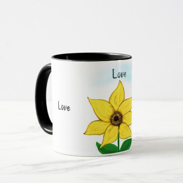 Gelbe Sonnenblumen-Liebe Tasse (Vorderseite Links)