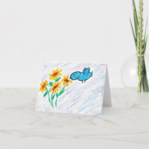 Gelbe Sonnenblumen mit Blauem Vogel Dankeskarte