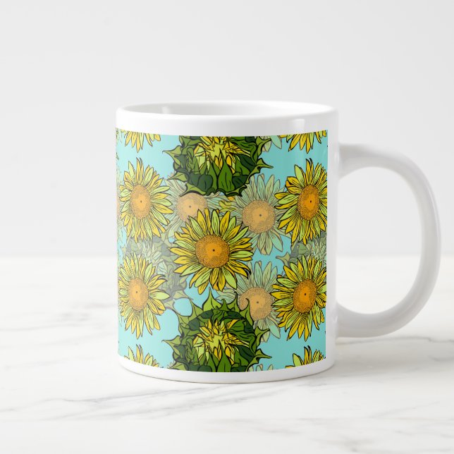 Gelbe Sonnenblumen Muster mit Foliage und Buds Jumbo-Tasse (Rechts)