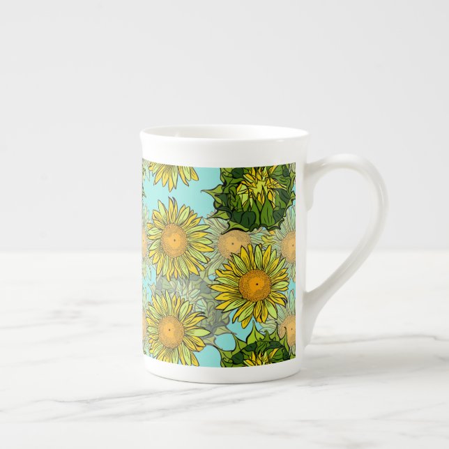 Gelbe Sonnenblumen Muster mit Foliage und Buds Prozellantasse (Rechts)