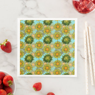 Gelbe Sonnenblumen Muster mit Foliage und Buds Serviette