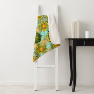 Gelbe Sonnenblumen Muster mit Foliage und Buds Sherpadecke