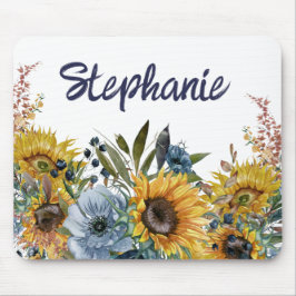 Gelbe Sonnenblumen Navy Blauer Name Mousepad