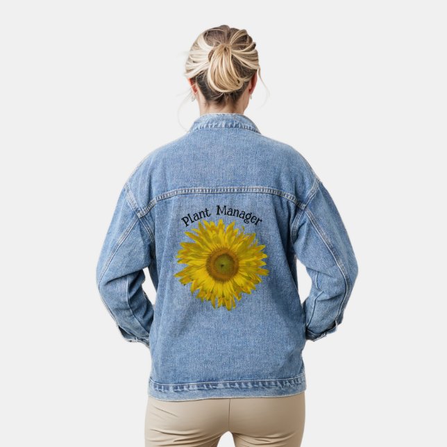 Gelbe Sonnenblumen-Pflanze Jeansjacke (Modell)