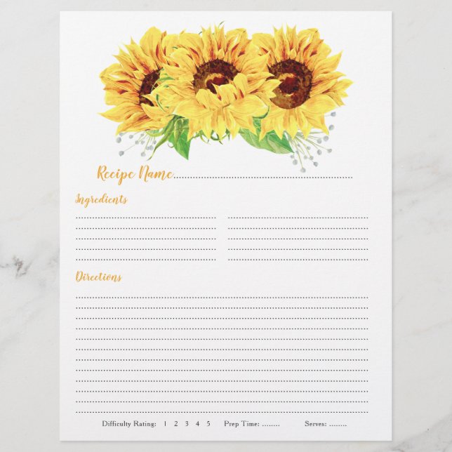 Gelbe Sonnenblumen Recipe Beilagen (Vorderseite)