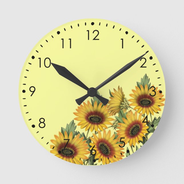 Gelbe Sonnenblumen Runde Wanduhr (Vorderseite)