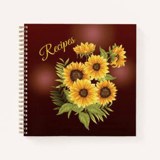 Gelbe Sonnenblumen Rustikale, braune Sommerrezepte Notizbuch