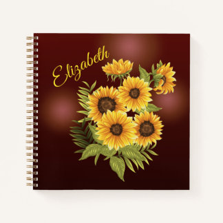 Gelbe Sonnenblumen Rustikales Braun Add Name Journ Notizbuch