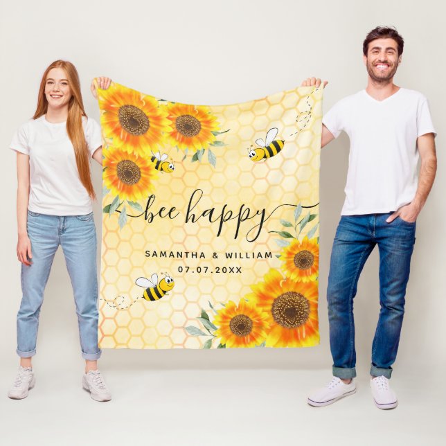 Gelbe Sonnenblumen Rustikales Hochzeitspaar Fleecedecke (Beispiel)