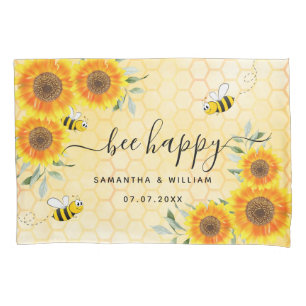 Gelbe Sonnenblumen Rustikales Hochzeitspaar Kissenbezug