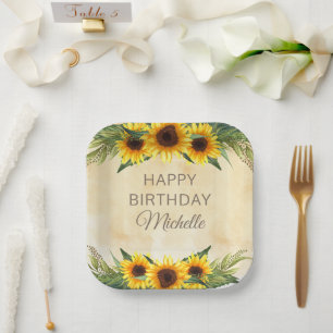 Gelbe Sonnenblumen Rustikales Land Geburtstag  Pappteller