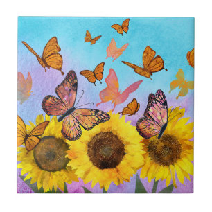 Gelbe Sonnenblumen-Schmetterling-Garten-Dekoration Fliese