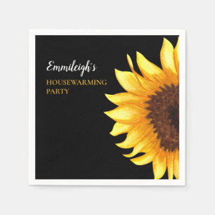 Gelbe Sonnenblumen Schwarze Einweihungsparty Serviette