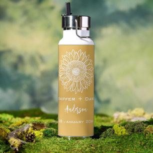 Gelbe Sonnenblumen-Skizze Personalisierte Hochzeit Trinkflasche