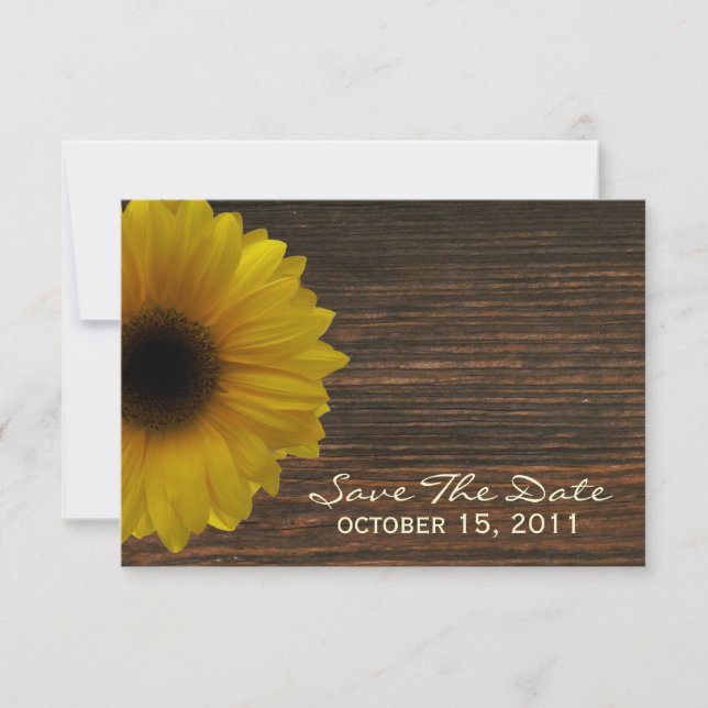 Gelbe Sonnenblumen und Barnwood Fall Save the Date (Vorderseite)