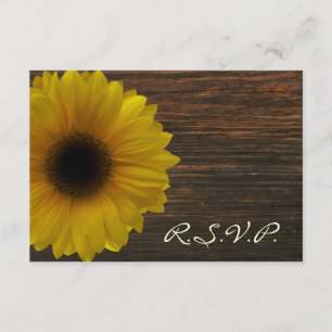 Gelbe Sonnenblumen und Barnwood-Hochzeit im Herbst RSVP Karte
