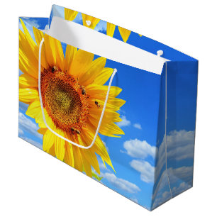 Gelbe Sonnenblumen und Bienen auf blauem Himmel -  Große Geschenktüte