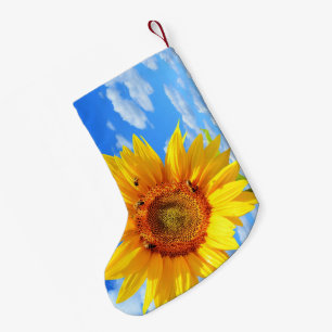 Gelbe Sonnenblumen und Bienen auf blauem Himmel - Kleiner Weihnachtsstrumpf