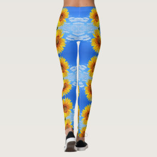 Gelbe Sonnenblumen und Bienen auf blauem Himmel -  Leggings