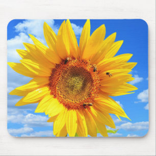 Gelbe Sonnenblumen und Bienen auf Blue Sky Mouse P Mousepad