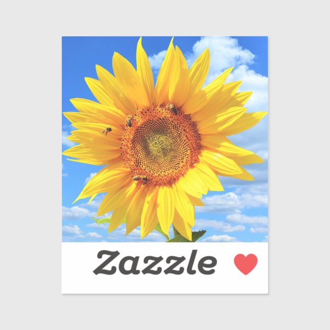 Gelbe Sonnenblumen und Bienen auf Blue Sky Sticker (Blatt)