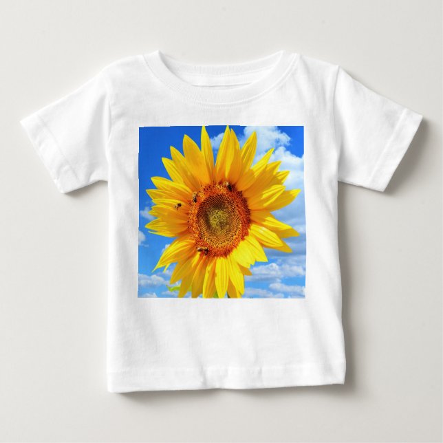 Gelbe Sonnenblumen und Bienen-Baby-T - Shirt (Vorderseite)