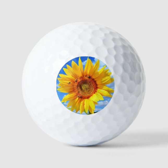 Gelbe Sonnenblumen und Bienen-Golfbälle Golfball (Vorderseite)