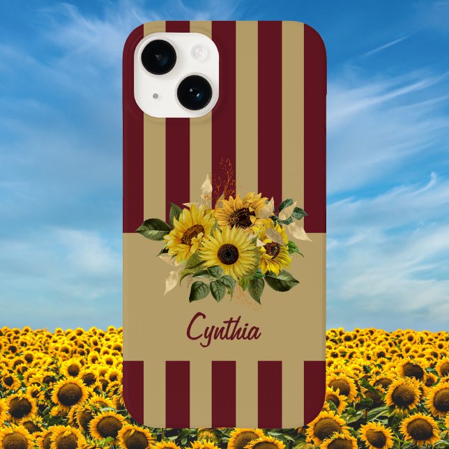 Gelbe Sonnenblumen und Burgund und Gold gestreift Case-Mate iPhone Hülle (Von Creator hochgeladen)