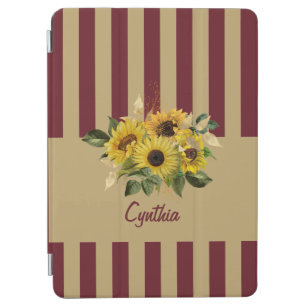 Gelbe Sonnenblumen und Burgund und Gold gestreift iPad Air Hülle