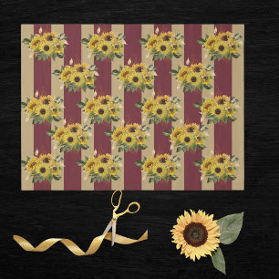 Gelbe Sonnenblumen und Burgund- und Goldstreifen Seidenpapier