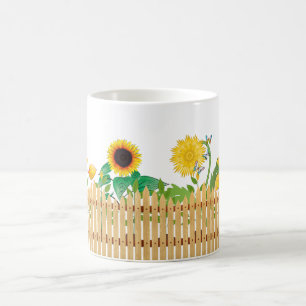 Gelbe Sonnenblumen und Gartenzaun Natur Kaffeetasse