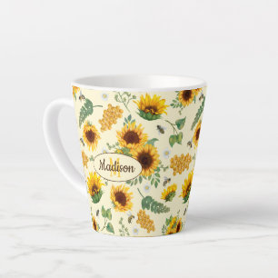 Gelbe Sonnenblumen und Honigbienen, kundenspezifis Milchtasse