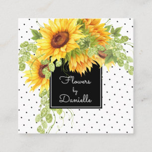 Gelbe Sonnenblumen und Polka Dots Blüten Quadratische Visitenkarte