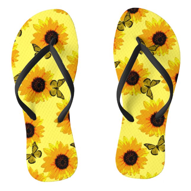 Gelbe Sonnenblumen und Schmetterlinge Flip Flops (Fußbett)