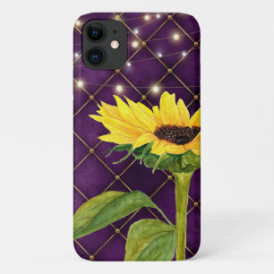Gelbe Sonnenblumen und Streichleuchten auf Lila Case-Mate iPhone Hülle