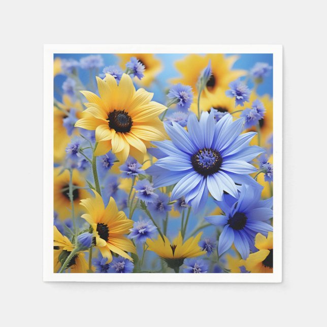 Gelbe Sonnenblumen und Wildblumen Serviette (Vorderseite)
