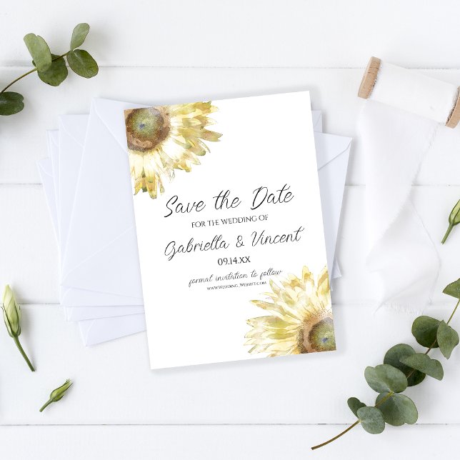 Gelbe Sonnenblumen Wasserfarbenhochzeit Das Datum  Save The Date (Von Creator hochgeladen)