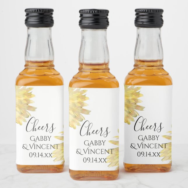 Gelbe Sonnenblumen Wasserfarbenprägung Alkoholflaschenetikett (Flaschen)