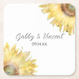 Gelbe Sonnenblumen Wasserfarbenprägung Rechteckiger Pappuntersetzer