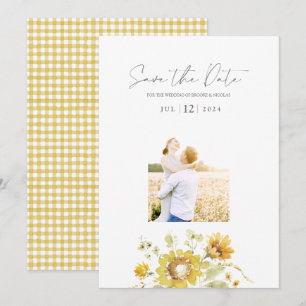 Gelbe Sonnenblumen-Watercolor-Hochzeitsfoto Save The Date
