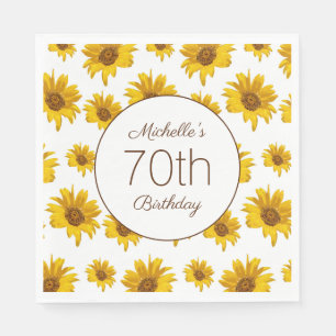 Gelbe Sonnenblumen Weiß 70. Geburtstag Serviette